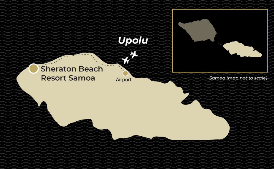 Map showing location of Sheraton Beach Resort Samoa