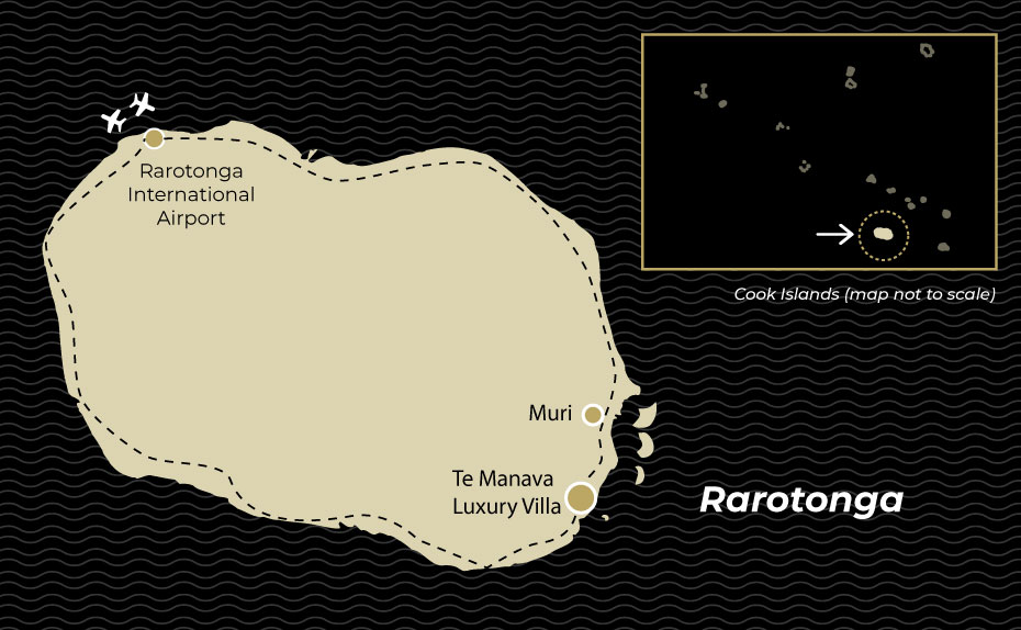 Map showing location of Te Manava Luxury Villas and Spa, Rarotonga