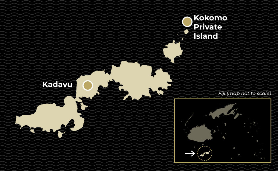 Map showing location of Kokomo Private Island