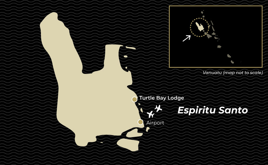 Turtle Bay Lodge map showing where located on Espiritu Santo