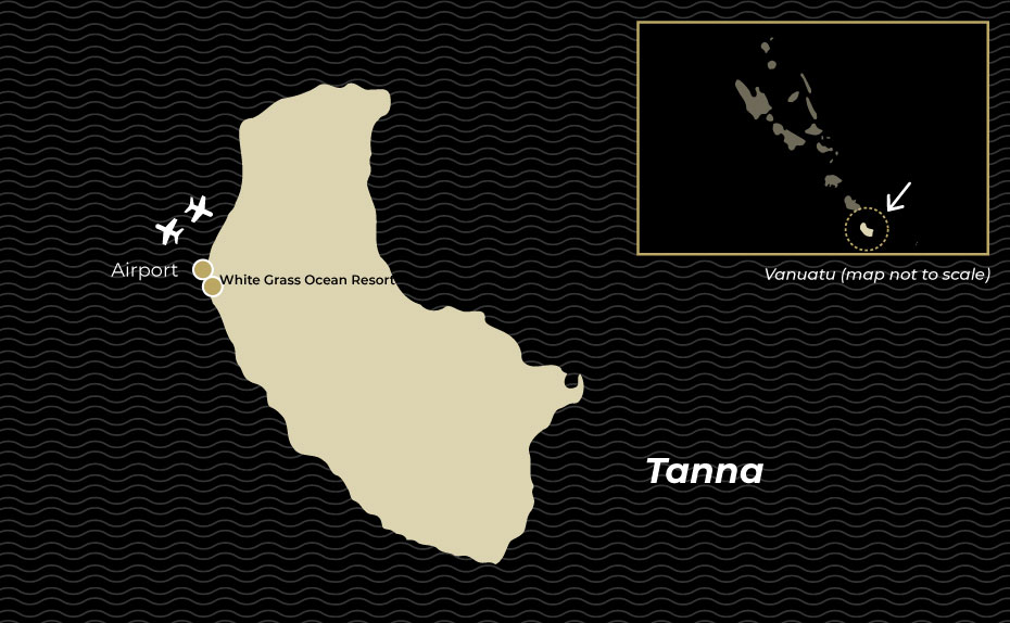 Map showing location of White Grass Ocean Resort on Tanna, Vanuatu